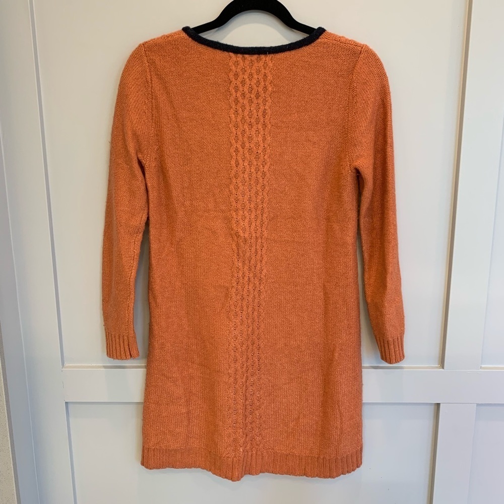 😍 - Season Wind-Burnt Orange Sweater Dress -Navy Blue neckline detail -Sz M … - Picture 9 of 10